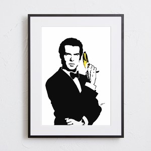 【おしゃれアートポスター】007 ジェームズボンド ショーンコネリー バナナ 人物 イラスト A4 A3 A2