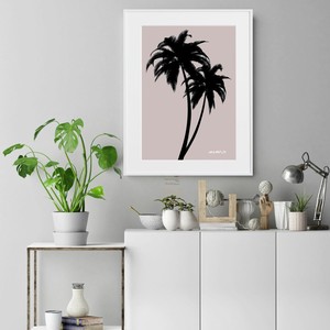 【おしゃれアートポスター】ヤシの木 ボタニカル 植物 くすみピンク モノトーン イラスト A4 A3 A2
