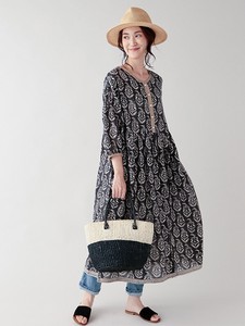 Casual Dress Stripe Spring/Summer Cotton One-piece Dress Block Print