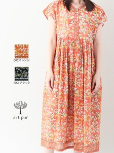 Casual Dress Spring/Summer Layered Cotton One-piece Dress Block Print
