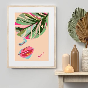 【おしゃれアートポスター】女性 唇 ボタニカル 観葉植物 イラスト A4 A3 A2