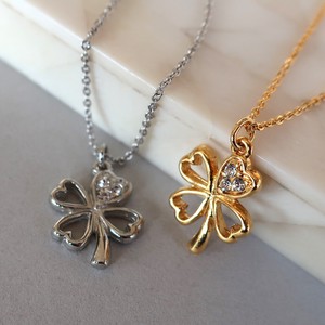 Gold Chain Necklace Pendant Clover Ladies' Made in Japan