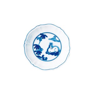 藍凛堂　輪花35深皿　竹うさぎ【日本製　小皿　小鉢　和食器　陶器　美濃焼　染付】ヤマ吾陶器