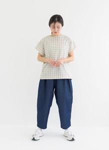 Button Shirt/Blouse Check Cotton Linen