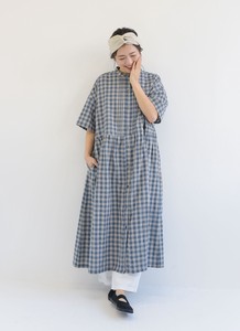 Casual Dress Rings Check Cotton Linen One-piece Dress Drawstring