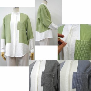Button Shirt/Blouse Band-Collar Shirt Stripe Switching 2024 Spring/Summer