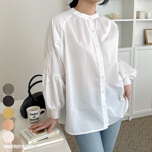 Button Shirt/Blouse Voluminous Sleeve Stand-up Collar