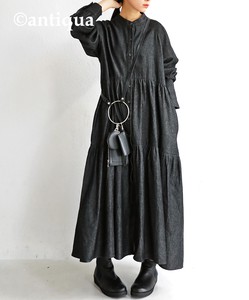 Antiqua Casual Dress Long Sleeves Long Denim One-piece Dress Tiered Popular Seller