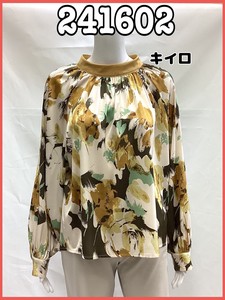 Button Shirt/Blouse Satin Floral Pattern Tops Puff Sleeve Ladies' Cut-and-sew 【2024NEW】