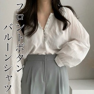 【2024新作】フロントボタン ブラウス バルーンシャツ 韓国ファッション