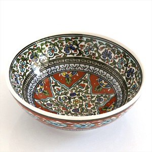トルコ手書き陶器 ボウル 直径20cm アルハンブラ・フラワーデザイン