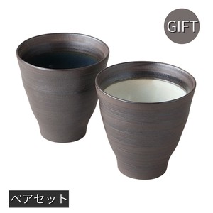 ギフト 黒陶ライン彫ロックペア 日本製  美濃焼