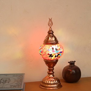 トルコランプ モザイクテーブルランプ 小さめのガラス 直径11cm  高さ31cm ローズカラーの灯具