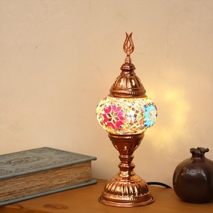 トルコランプ モザイクテーブルランプ 小さめのガラス 直径11cm  高さ31cm　ローズカラーの灯具