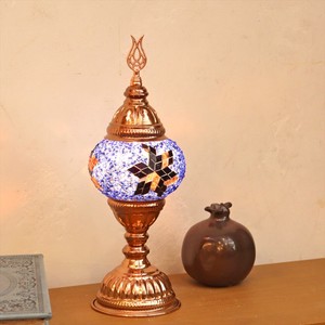 トルコランプ モザイクテーブルランプ 小さめのガラス 直径11cm  高さ31cm　ブルー  ローズカラーの灯具