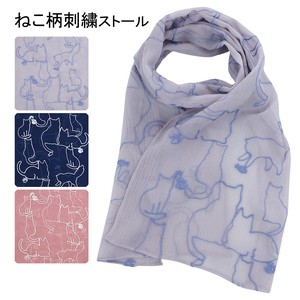 Stole Spring/Summer Cat Embroidered Narrow Stole