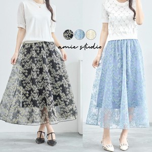 Skirt Long Skirt A-Line Organdy L Embroidered 【2024NEW】