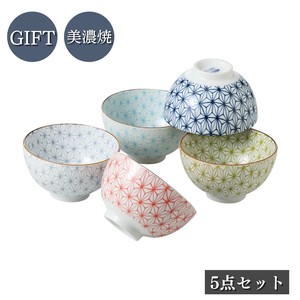 Mino ware Rice Bowl Gift Set Hemp Leaves Made in Japan