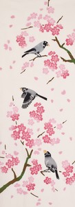 手ぬぐい 注染 桜と文鳥 日本の伝統技法 和柄 手拭い 【和布華】 日本製