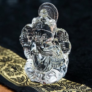 インドの神様 ガラス製ペーパーウェイト〔8.5cm×6.5cm〕 - ガネーシャ
