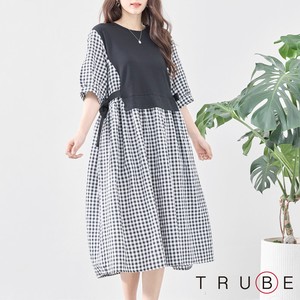 Casual Dress Docking L One-piece Dress Side Ribbon 【2024NEW】