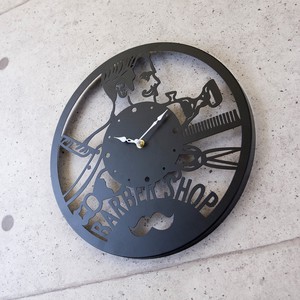 【壁掛時計】レーザーカットメタルサインウォールクロックLaser Cut Metal Wall Clock [BARBER SHOP]