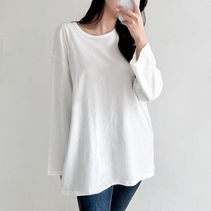 T-shirt Side Slit Plain Color Long Sleeves T-Shirt Tops