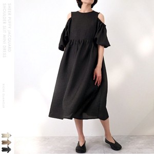 Casual Dress Puffy Jacquard Slit Mini One-piece Dress 【2024NEW】