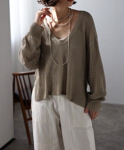Sweater/Knitwear Mesh Knit V-Neck