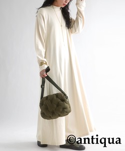 Antiqua Casual Dress Brushed Plain Color Long Sleeves Long One-piece Dress Ladies'