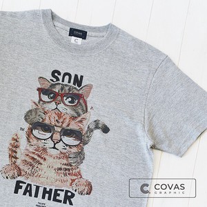 ユニセックス・プリントTシャツ　"親子猫"　杢グレー　半袖 Tシャツ