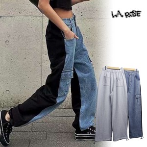 Full-Length Pant Brushed Pocket Easy Pants Denim Wide Pants Switching