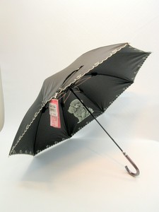 2024春夏新作）晴雨兼用長傘-婦人　サクラ骨・ドッグ刺繍＆裏ブラックコーティングドッグプリント手開き傘