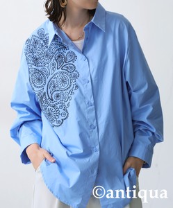 Antiqua Button Shirt/Blouse Tops Embroidered Ladies'