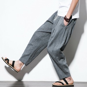 Full-Length Pant Plain Color Cotton Linen Summer Casual