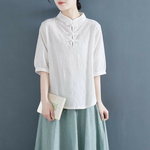 Button Shirt/Blouse Plain Color Summer Ladies' M