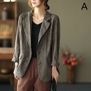 Coat Plain Color Long Sleeves Stripe Cotton Linen Ladies'