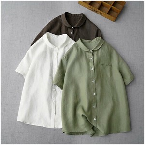 Button Shirt/Blouse Plain Color Cotton Linen Ladies' M