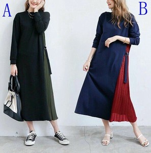 Casual Dress Plain Color Long Sleeves One-piece Dress Ladies' M Autumn/Winter