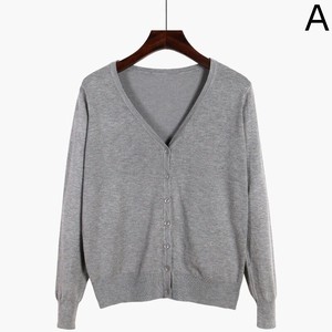 Cardigan Knitted Plain Color Long Sleeves V-Neck Cardigan Sweater Ladies' M