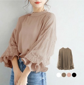 Button Shirt/Blouse Plain Color Long Sleeves Ladies' M