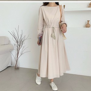 Casual Dress Long Sleeves Cotton Linen One-piece Dress Ladies' M