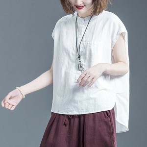 Button Shirt/Blouse Plain Color Cotton Linen Summer Ladies'