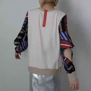 T-shirt Patchwork Pudding Stripe Sleeve Tops