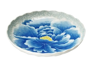 【日本製】桃山牡丹 8.0皿 藍　箱入り