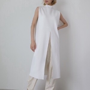 Casual Dress Slit High-Neck One-piece Dress Ribbed Knit
