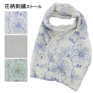 Stole Floral Pattern Spring/Summer Embroidered Narrow Stole