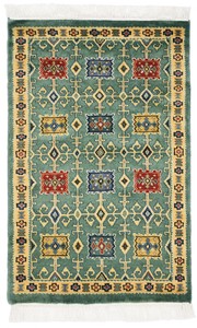 パキスタン 絨毯 9×14 ウール 手織 玄関マット コケージョン 民族柄 グリーン系 C-10