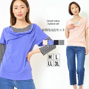 T-shirt Pullover Casual L Border Set of 3 8/10 length