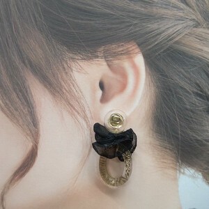 Pierced Earrings Gold Post black